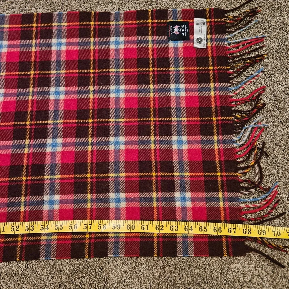 J.Crew Abraham Moon Plaid Scarf Burgundy Merino Wool Fringe Preppy British